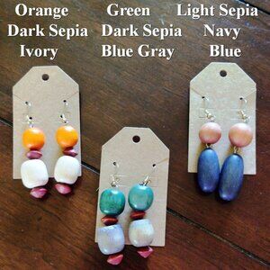 Vintage Handcrafted Painted Wood Bead Dangle Drop Earrings (Choose One) NEW